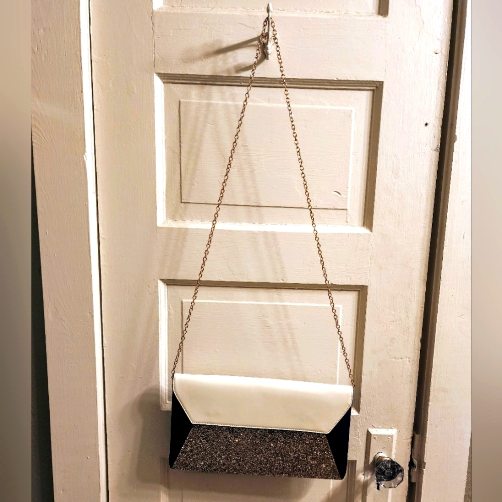 Melie Bianco White Black Gold Sparkle Crossbody